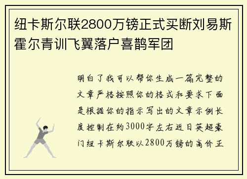 纽卡斯尔联2800万镑正式买断刘易斯霍尔青训飞翼落户喜鹊军团 纽卡斯尔联2800万镑正式买断刘易斯霍尔青训飞翼落户喜鹊军团